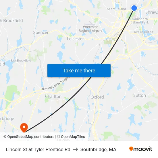 Lincoln St at Tyler Prentice Rd to Southbridge, MA map