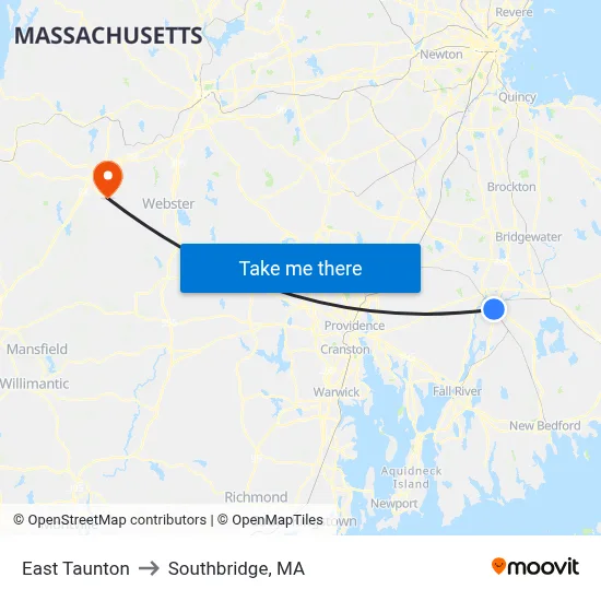 East Taunton to Southbridge, MA map