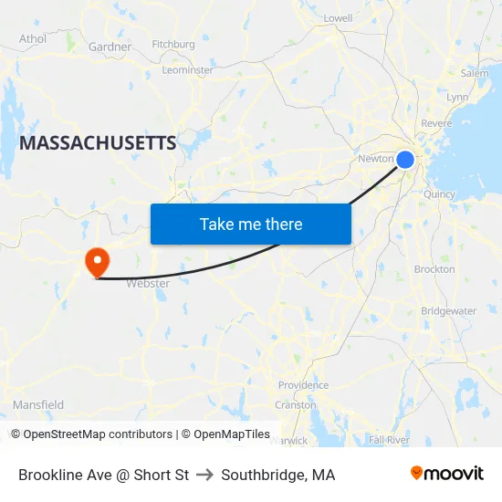 Brookline Ave @ Short St to Southbridge, MA map