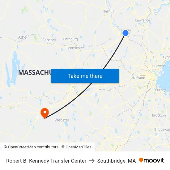 Robert B. Kennedy Transfer Center to Southbridge, MA map