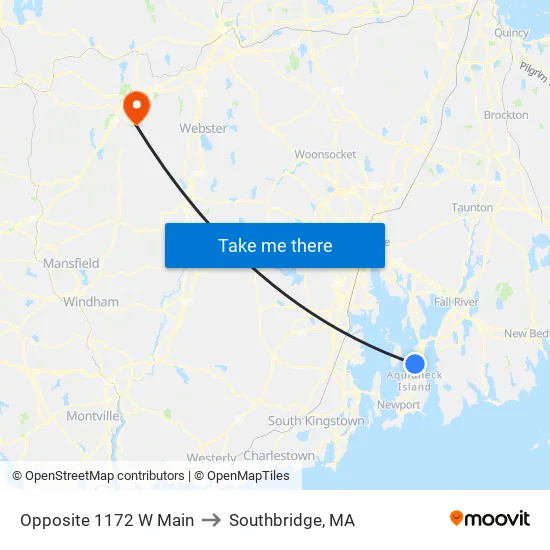 Opposite 1172 W Main to Southbridge, MA map