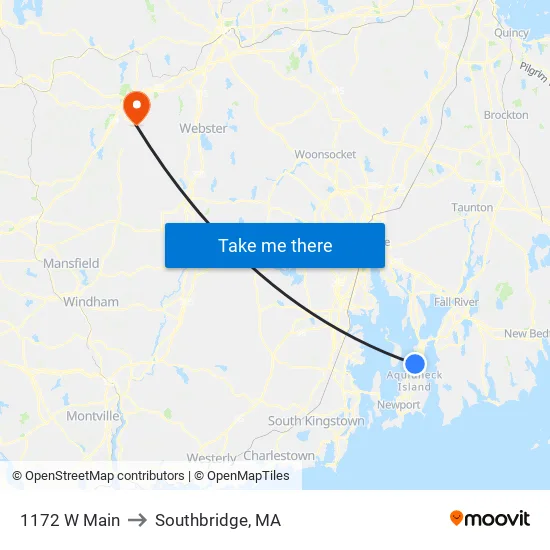 1172 W Main to Southbridge, MA map