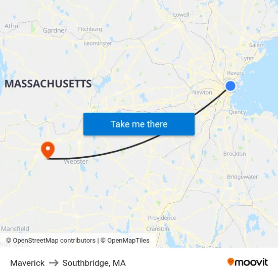 Maverick to Southbridge, MA map
