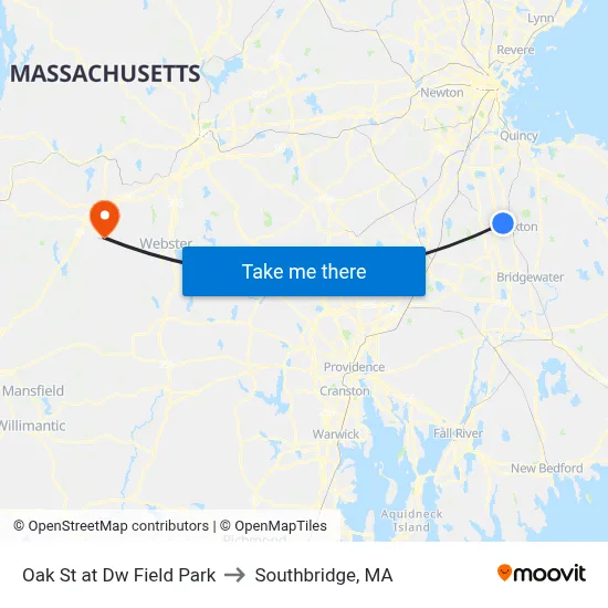Oak St at Dw Field Park to Southbridge, MA map