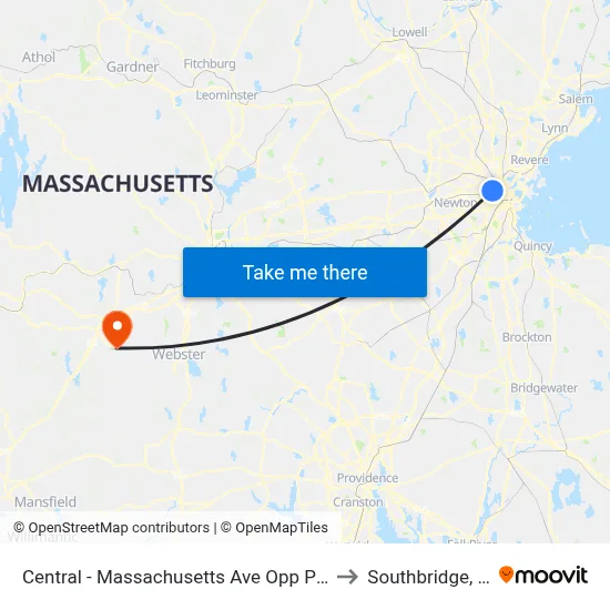 Central - Massachusetts Ave Opp Pearl St to Southbridge, MA map