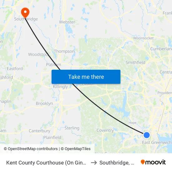 Kent County Courthouse (On Ginsu) to Southbridge, MA map