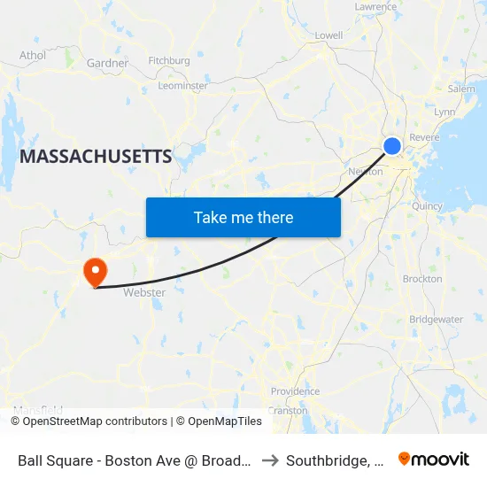 Ball Square - Boston Ave @ Broadway to Southbridge, MA map