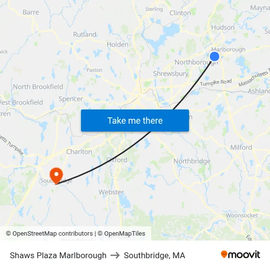 Shaws Plaza Marlborough to Southbridge, MA map