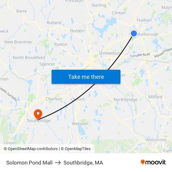 Solomon Pond Mall to Southbridge, MA map