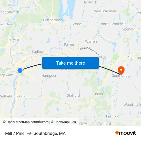 Mill / Pine to Southbridge, MA map