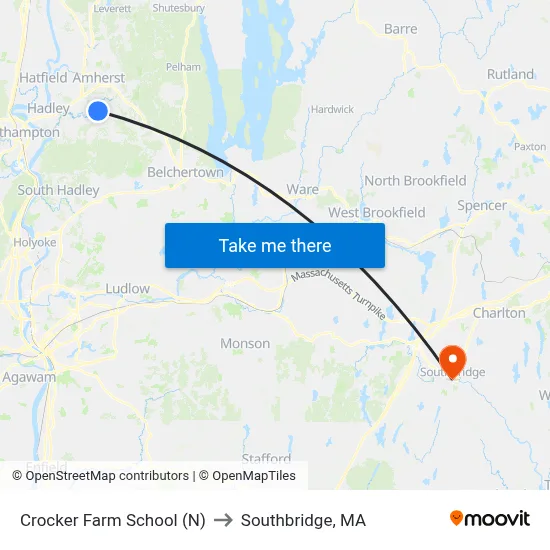 Crocker Farm School (N) to Southbridge, MA map