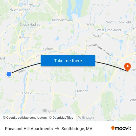 Pheasant Hill Apartments to Southbridge, MA map