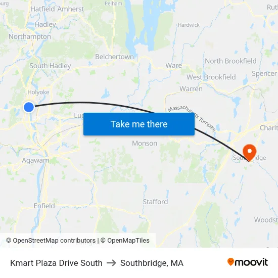 Kmart Plaza Drive South to Southbridge, MA map