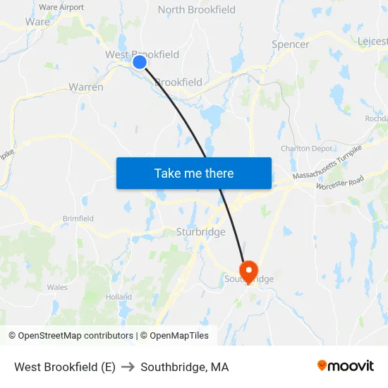 West Brookfield (E) to Southbridge, MA map