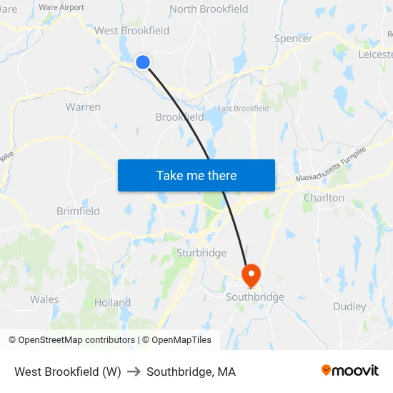 West Brookfield (W) to Southbridge, MA map