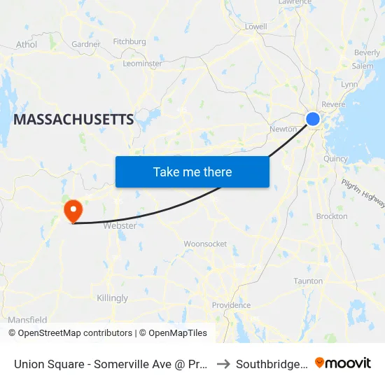 Union Square - Somerville Ave @ Prospect St to Southbridge, MA map