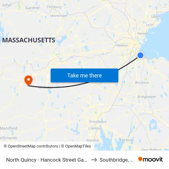 North Quincy - Hancock Street Garage to Southbridge, MA map