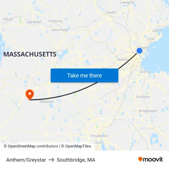 Anthem/Greystar to Southbridge, MA map
