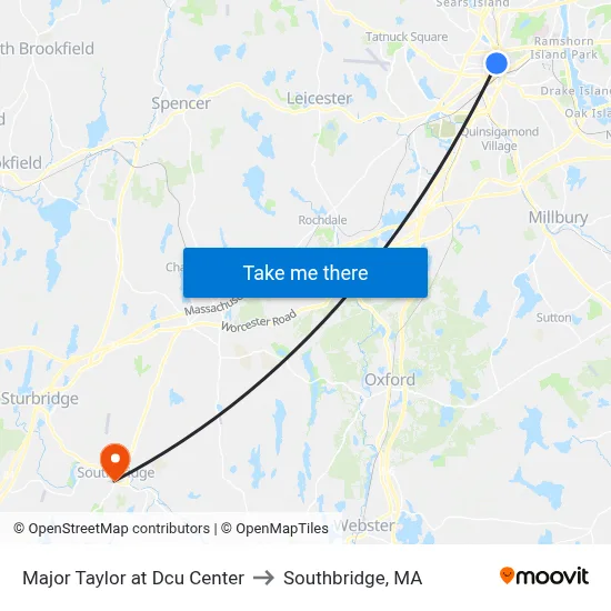 Major Taylor at Dcu Center to Southbridge, MA map