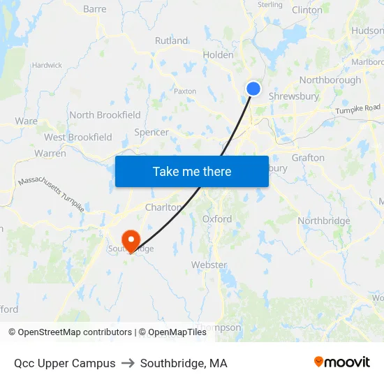Qcc Upper Campus to Southbridge, MA map