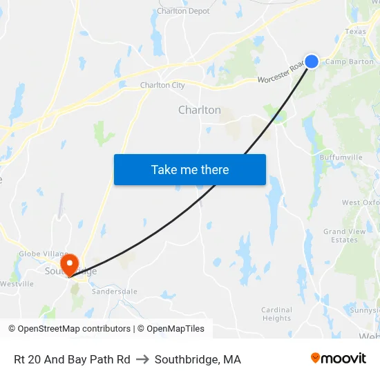 Rt 20 And Bay Path Rd to Southbridge, MA map