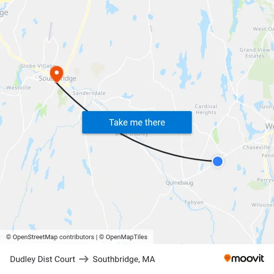 Dudley Dist Court to Southbridge, MA map