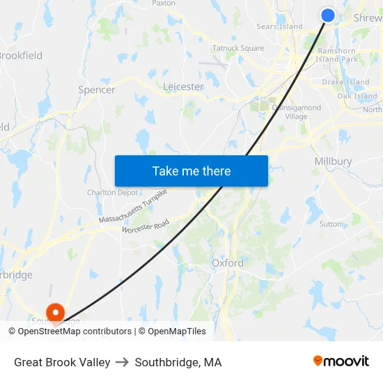 Great Brook Valley to Southbridge, MA map