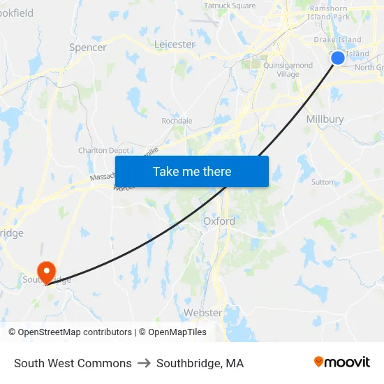 South West Commons to Southbridge, MA map