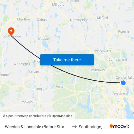 Weeden & Lonsdale (Before Sturman) to Southbridge, MA map