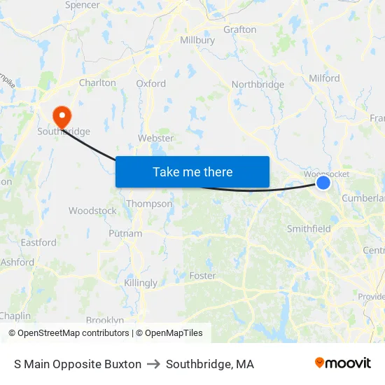 S Main Opposite Buxton to Southbridge, MA map