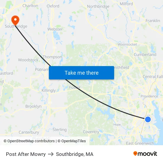 Post After Mowry to Southbridge, MA map