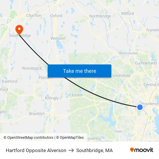 Hartford Opposite Alverson to Southbridge, MA map
