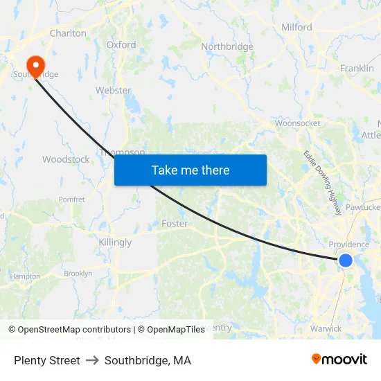Plenty Street to Southbridge, MA map