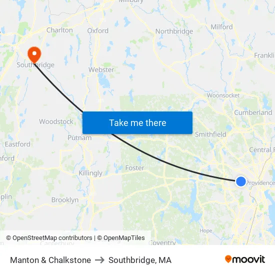 Manton & Chalkstone to Southbridge, MA map