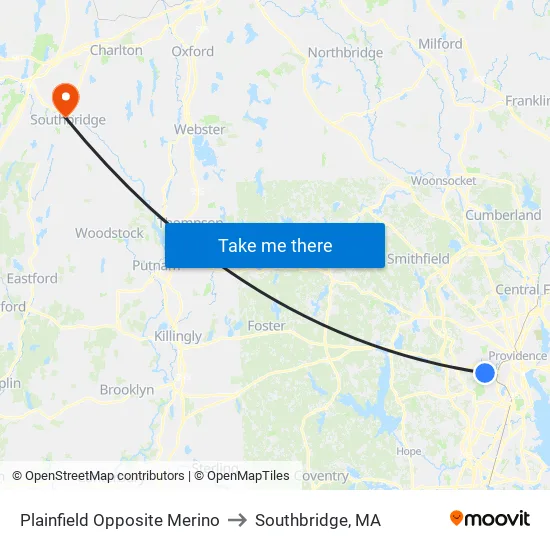 Plainfield Opposite Merino to Southbridge, MA map