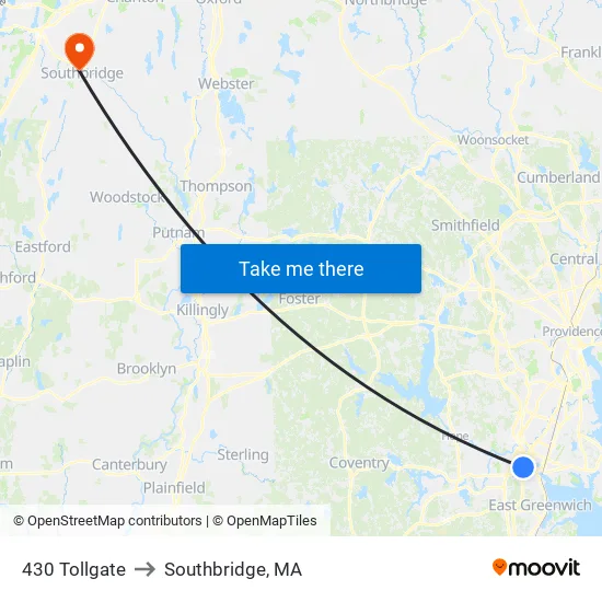430 Tollgate to Southbridge, MA map