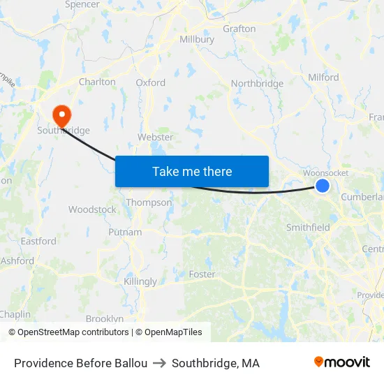 Providence Before Ballou to Southbridge, MA map