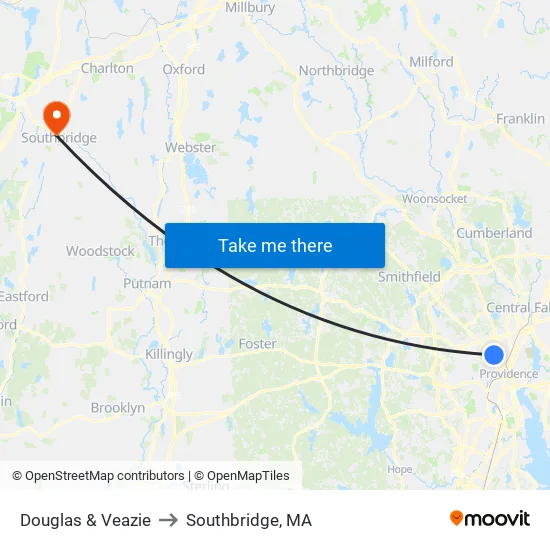 Douglas & Veazie to Southbridge, MA map