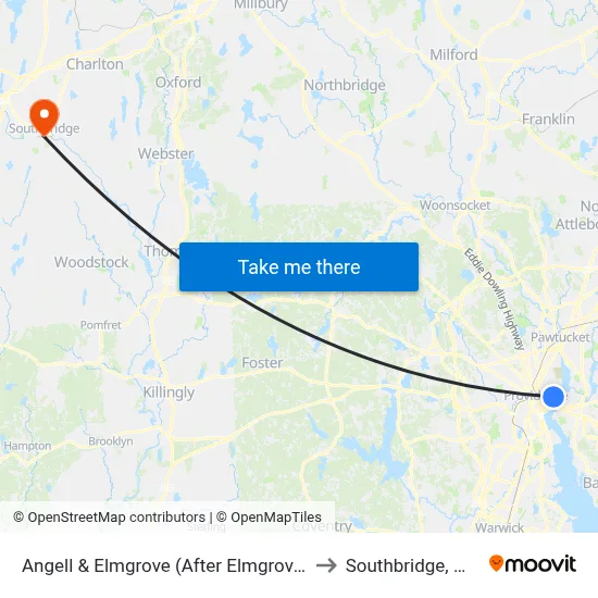 Angell & Elmgrove (After Elmgrove) to Southbridge, MA map