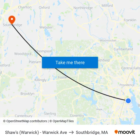 Shaw's (Warwick) - Warwick Ave to Southbridge, MA map