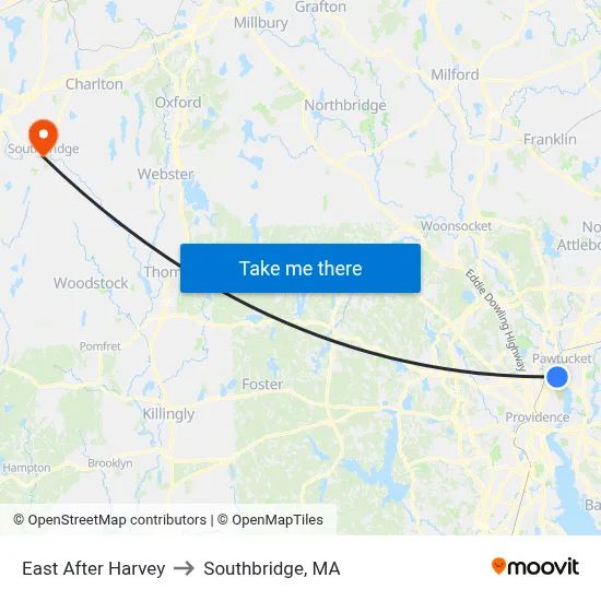 East After Harvey to Southbridge, MA map
