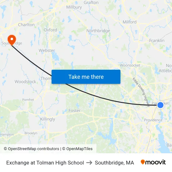 Exchange at Tolman High School to Southbridge, MA map