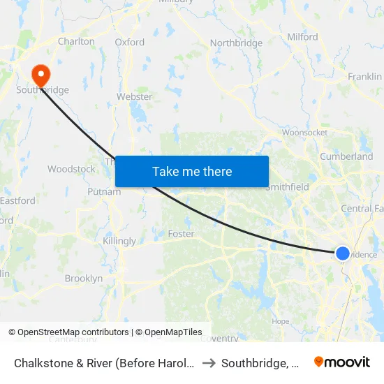 Chalkstone & River (Before Harold) to Southbridge, MA map