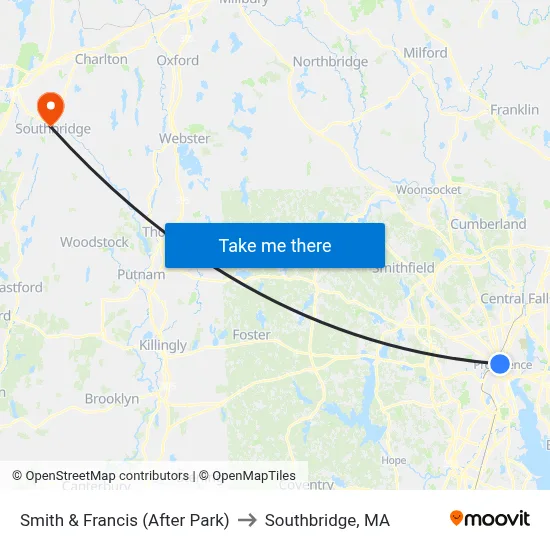 Smith & Francis (After Park) to Southbridge, MA map