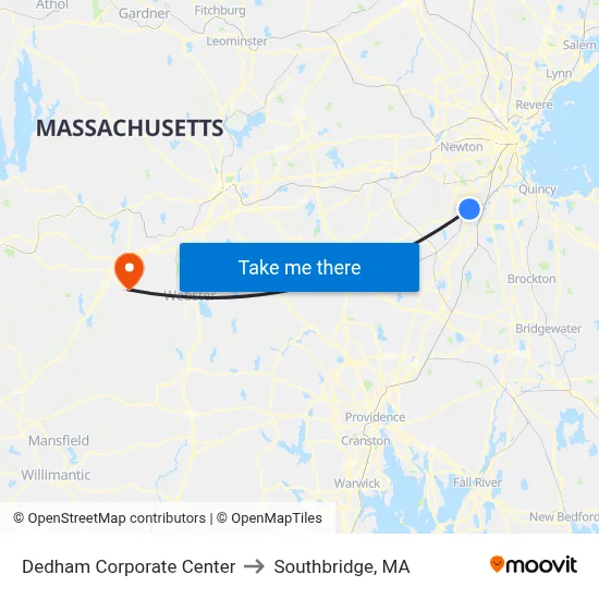 Dedham Corporate Center to Southbridge, MA map