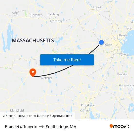 Brandeis/Roberts to Southbridge, MA map