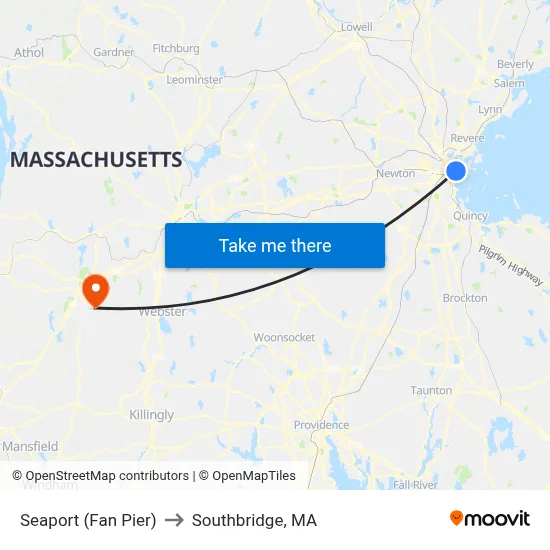 Seaport (Fan Pier) to Southbridge, MA map