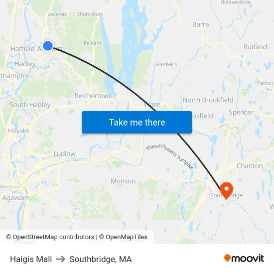 Haigis Mall to Southbridge, MA map