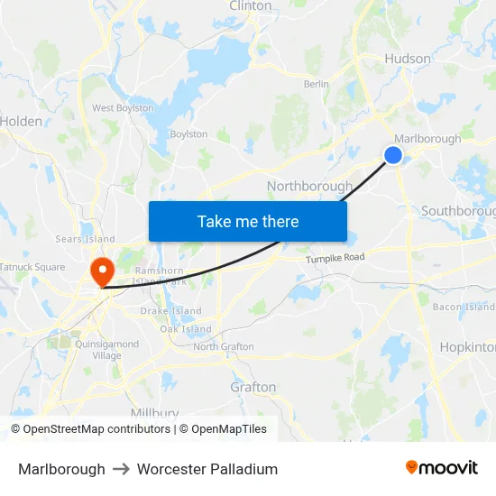 Marlborough to Worcester Palladium map