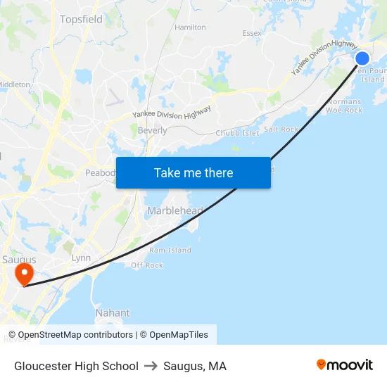 Gloucester High School to Saugus, MA map